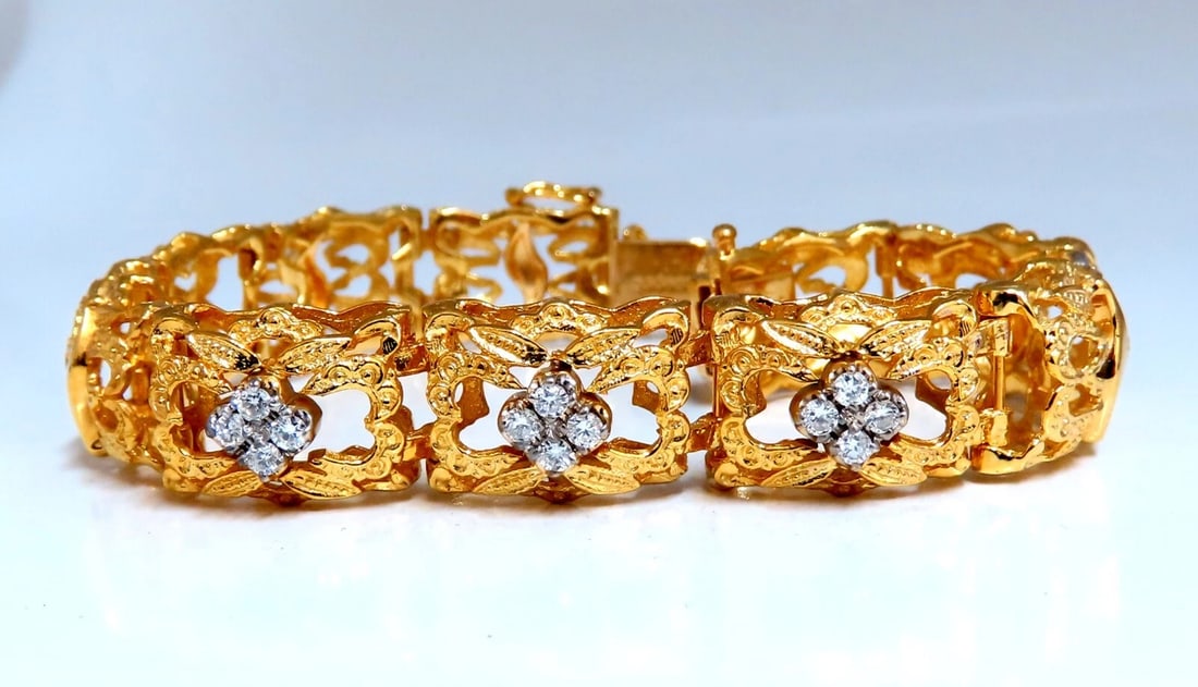 .45ct Natural Diamonds Bracelet 14kt Edwardian Deco Frame**: Title: .45ct Natural Diamonds Bracelet 14kt Edwardian Deco Frame** Description: Ladies natural Diamond classic cluster Edwardian style deco bracelet. .45ct Diamonds: H color, vs-2 si1 clarity. 14