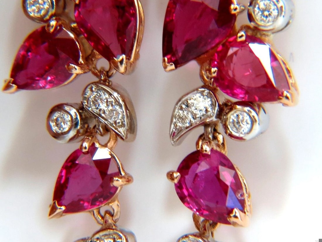 10.88ct Natural Red No Heat Ruby Diamond Dangle Earrings 18kt Unheated 12306** - 10
