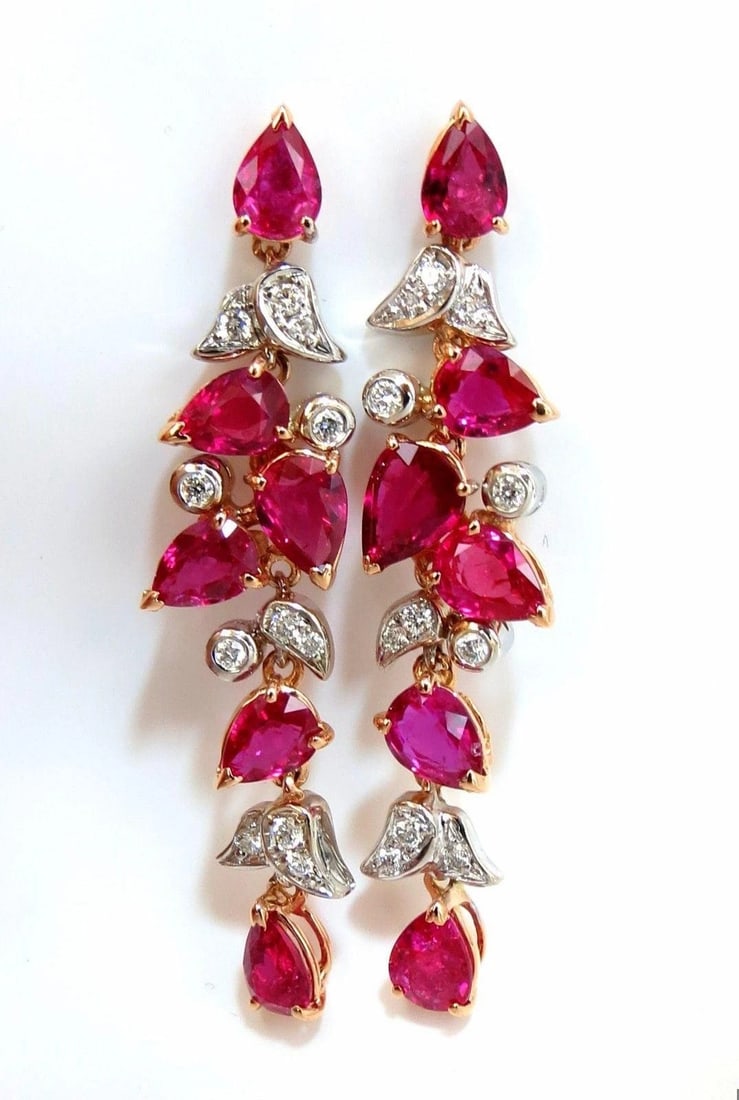 10.88ct Natural Red No Heat Ruby Diamond Dangle Earrings 18kt Unheated 12306** - 4