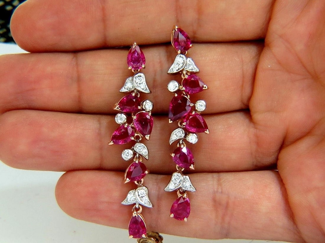 10.88ct Natural Red No Heat Ruby Diamond Dangle Earrings 18kt Unheated 12306** - 6