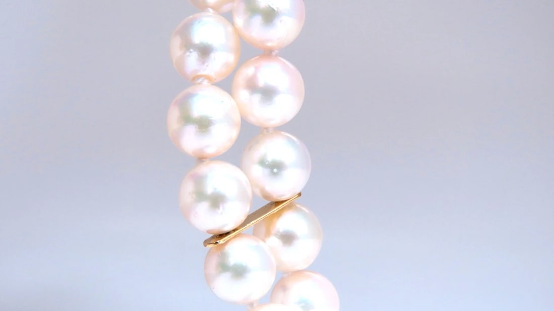 6.75mm Akoya pearls pearls double stranded bracelet 14kt Shell Twist Clasp** - 4