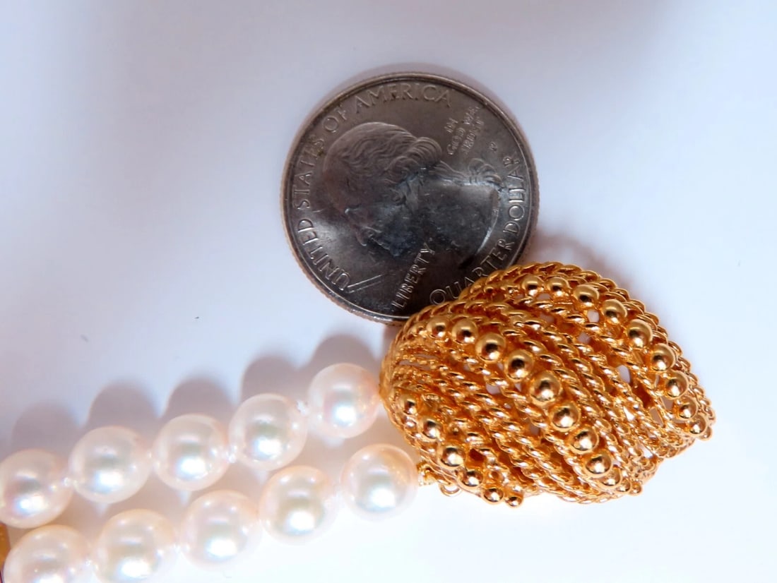 6.75mm Akoya pearls pearls double stranded bracelet 14kt Shell Twist Clasp** - 5