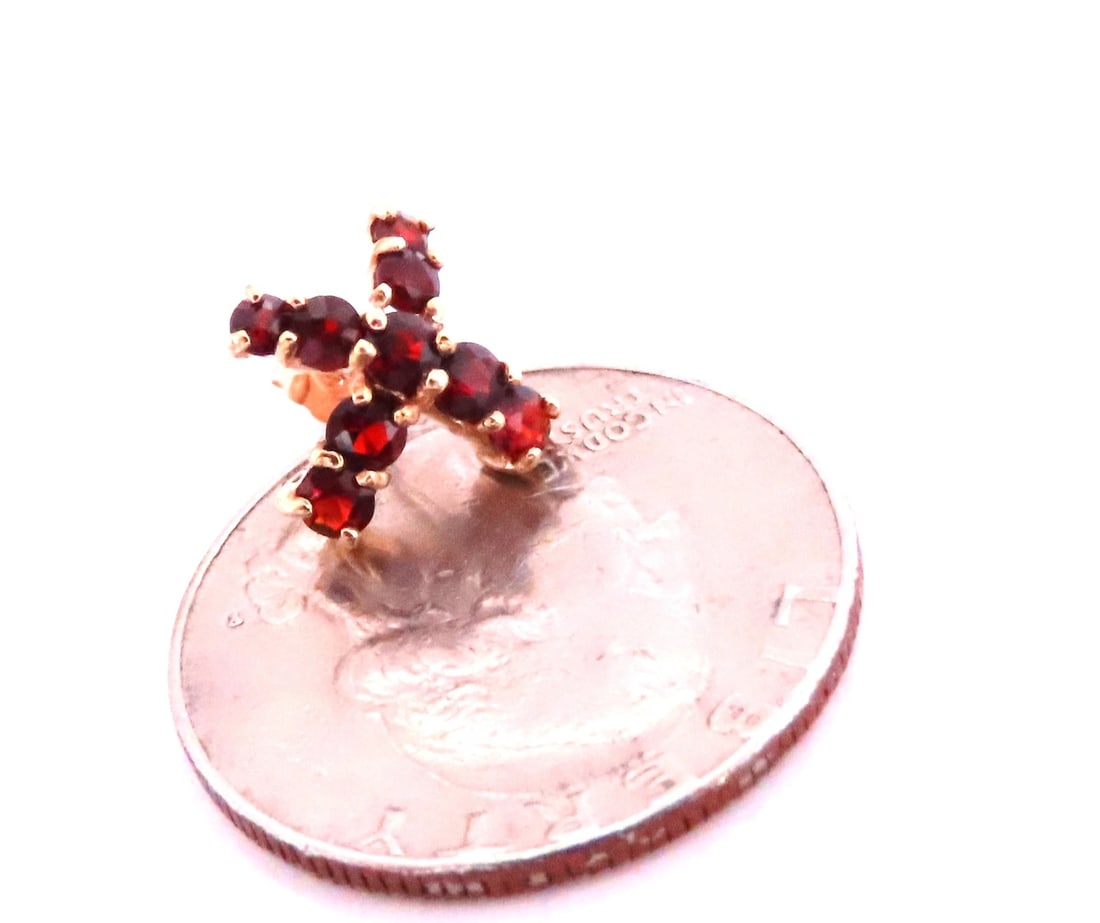 Natural Round Garnet ''x'' Studs Earrings 14kt Gold 12607** - 3