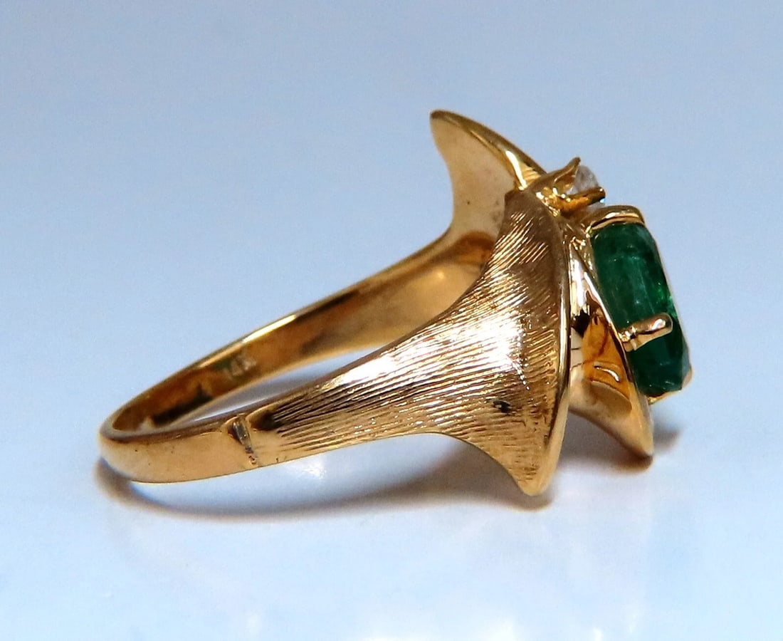 Emerald Diamond Ring 14kt 1.15ct Natural Mod Deco *v - 4