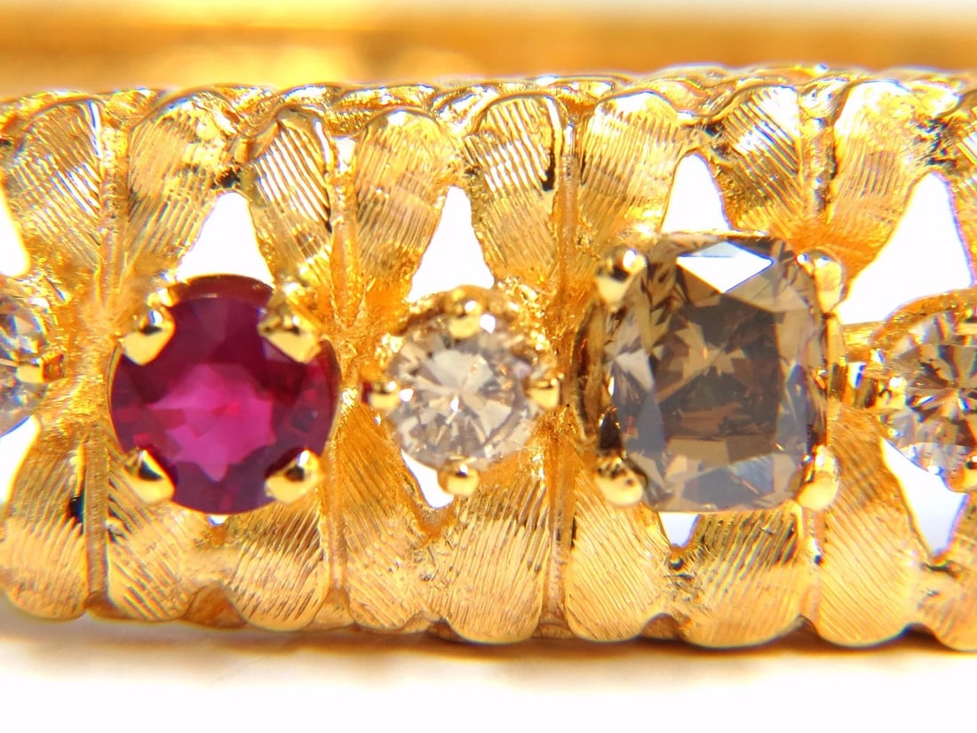 3.26CT NATURAL RUBY FANCY COLOR DIAMONDS BANGLE BRACELET EURO DECO 14kt** - 2