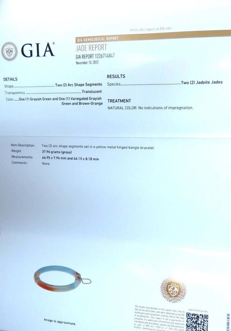 GIA Certified Natural Jade Bangle Bracelet 14kt 44541** - 8