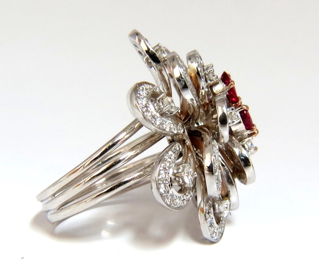 2.36Ct Natural Ruby Diamonds 4 Tier 3D Cocktail Petal Diamond Ring 18kt** - 2