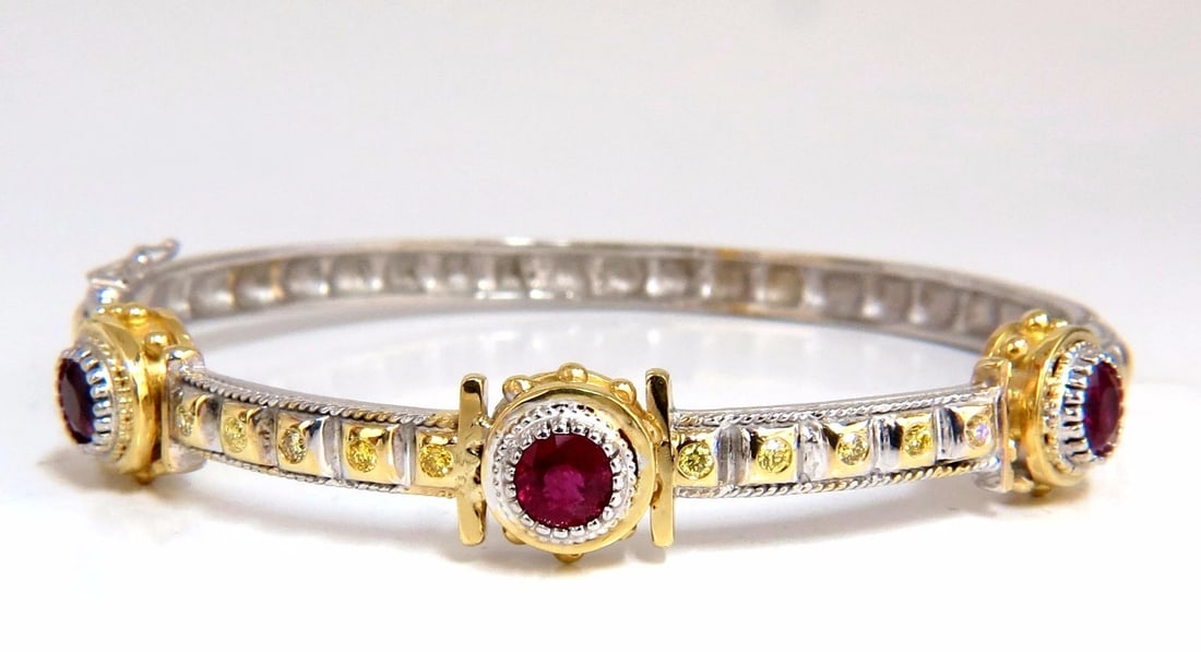 2.23 Natural Ruby Yellow Diamond Bangle Bracelet 14kt Spanish / Gothic Deco** (1 of 10)