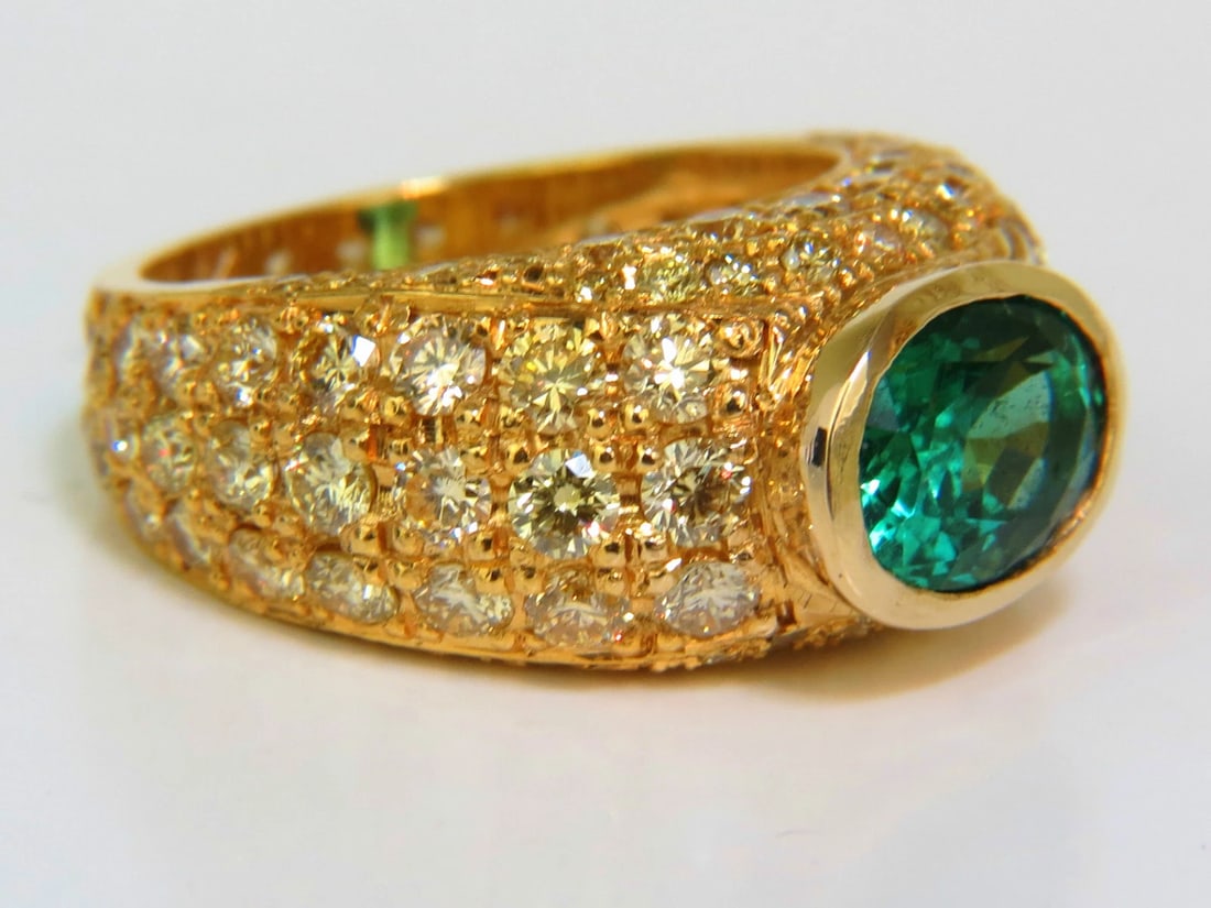 6.30CT ETERNITY NATURAL EMERALD FANCY YELLOW COLOR DIAMONDS RING 14kt *v - 4