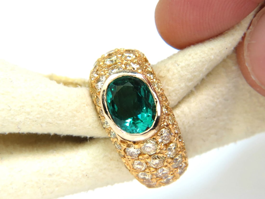 6.30CT ETERNITY NATURAL EMERALD FANCY YELLOW COLOR DIAMONDS RING 14kt *v - 9