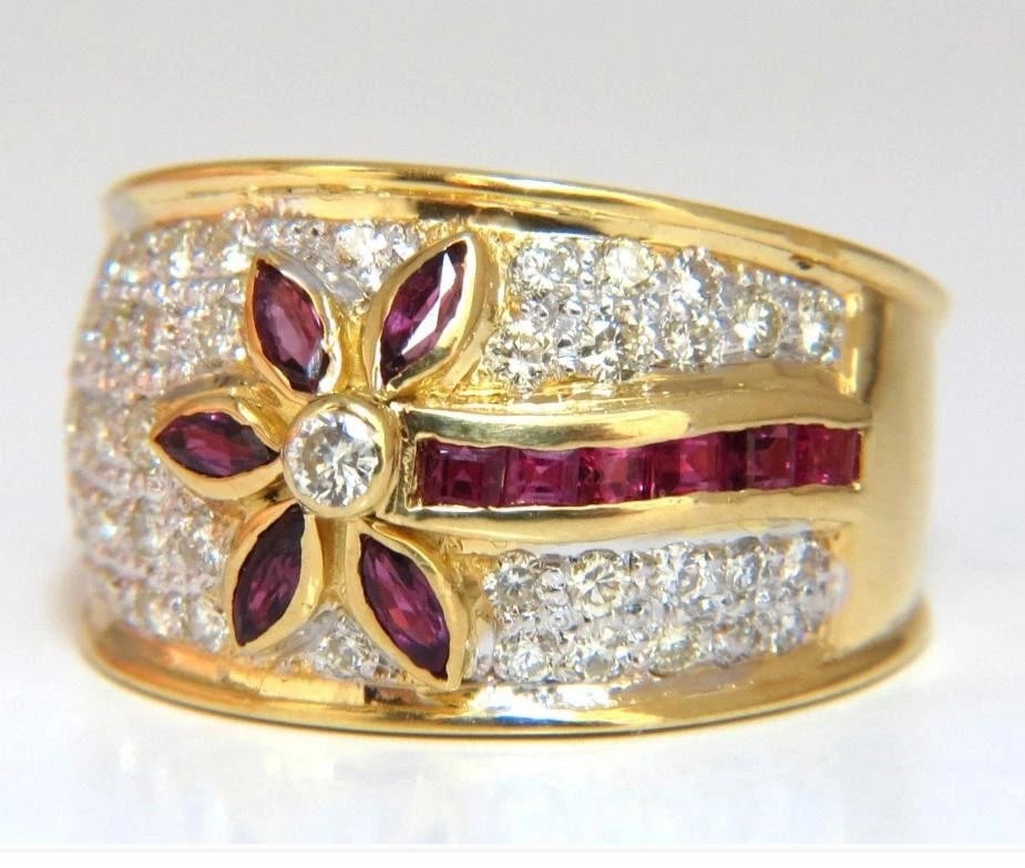 1.50 Carat Natural Ruby Diamonds Ring Flower 18 Karat 41004 *v - 3