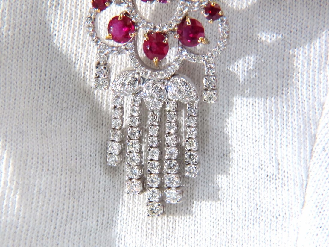 Natural Ruby Diamond Earrings Dangle 18kt Chandelier Glam Prime 11.20ct** - 5