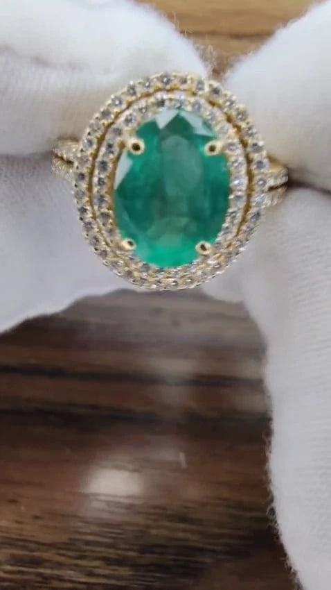 2.93ct Natural Emerald Diamonds Double Halo Ring 14kt *v - 2
