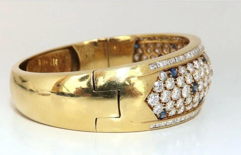 15.50ct. Natural Sapphire Diamonds Bangle Bracelet 18kt 12354** - 2