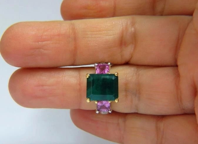 GIA 8.73ct. Lab Created Emerald Pink Sapphire Diamonds Ring 14kt 41100 *v - 3