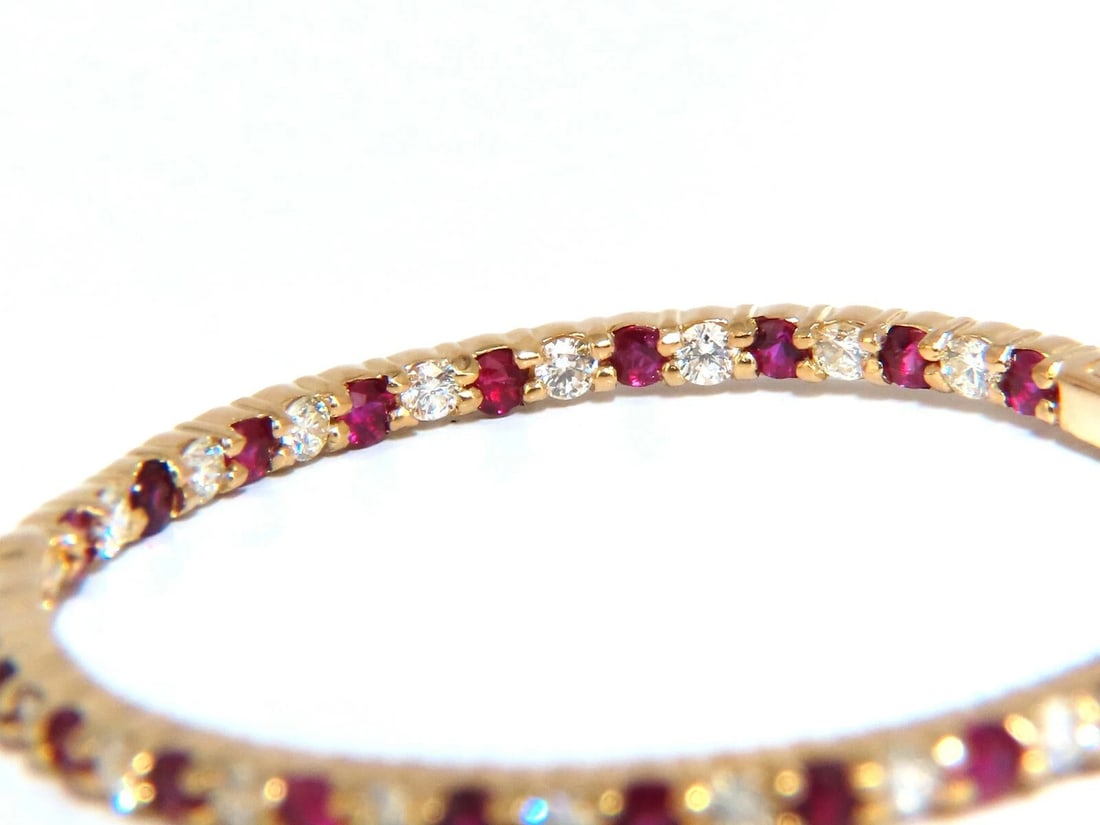 4.80ct natural Ruby diamonds hoop earrings 14kt yellow gold inside out** - 2