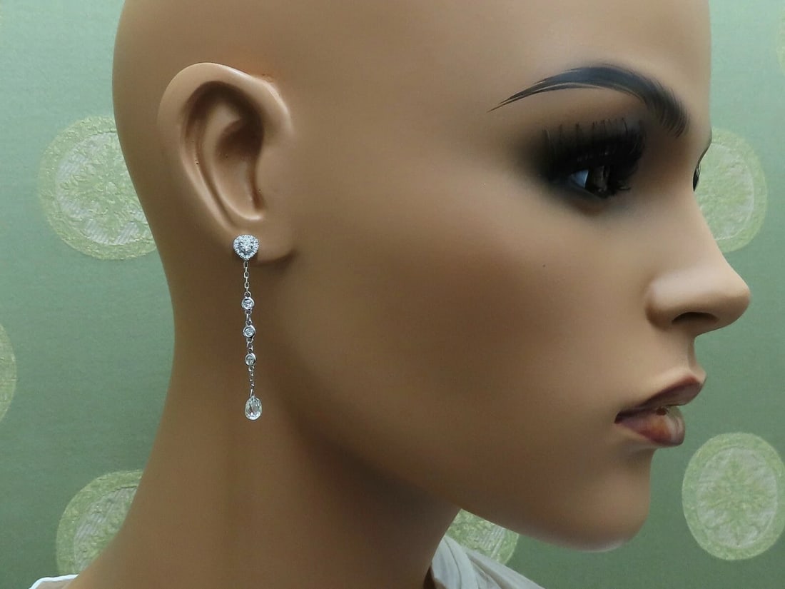 2.20ct Natural Briolette Diamonds Dangle Station Yard Earrings 14 Karat** - 3