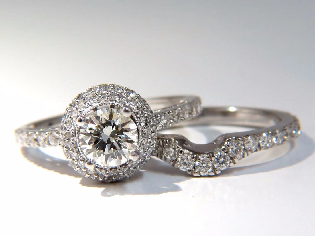 GIA Certified .70ct & 1.00ct round natural diamond ring & Matching band 18kt *v (1 of 7)