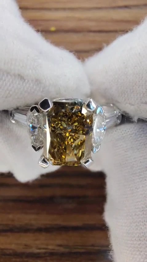 GIA 3.12ct. radiant fancy brown green yellow diamonds platinum ring *v - 2