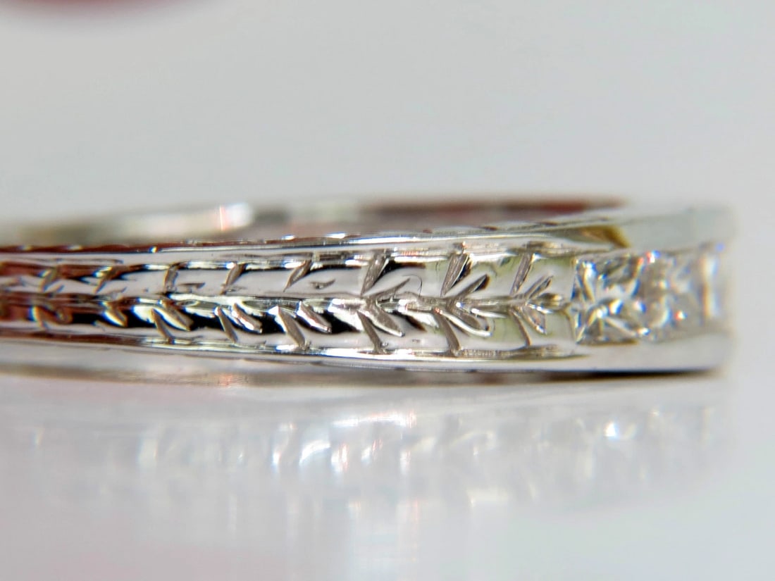 14KT .72CT NATURAL DIAMONDS EDWARDIAN DECO REVIVAL BAND PRINCESS CUTS *v - 5