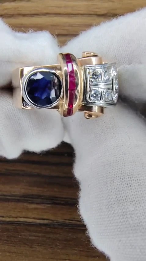 Vintage Sapphire Diamonds Curling Motif Ring 14kt 12140 *v - 2