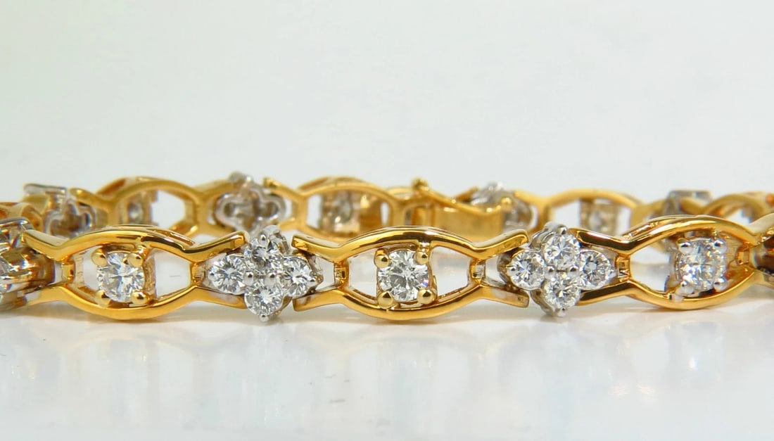 3.65Ct CLUSTERS DIAMOND BRACELET G VS 14KT EXCELLENT CUTS & LINKS** - 3