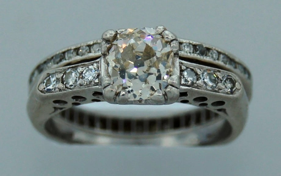Art Deco ENGAGEMENT RING and ETERNITY WEDDING BAND DIAMOND PLATINUM 1910s - 2