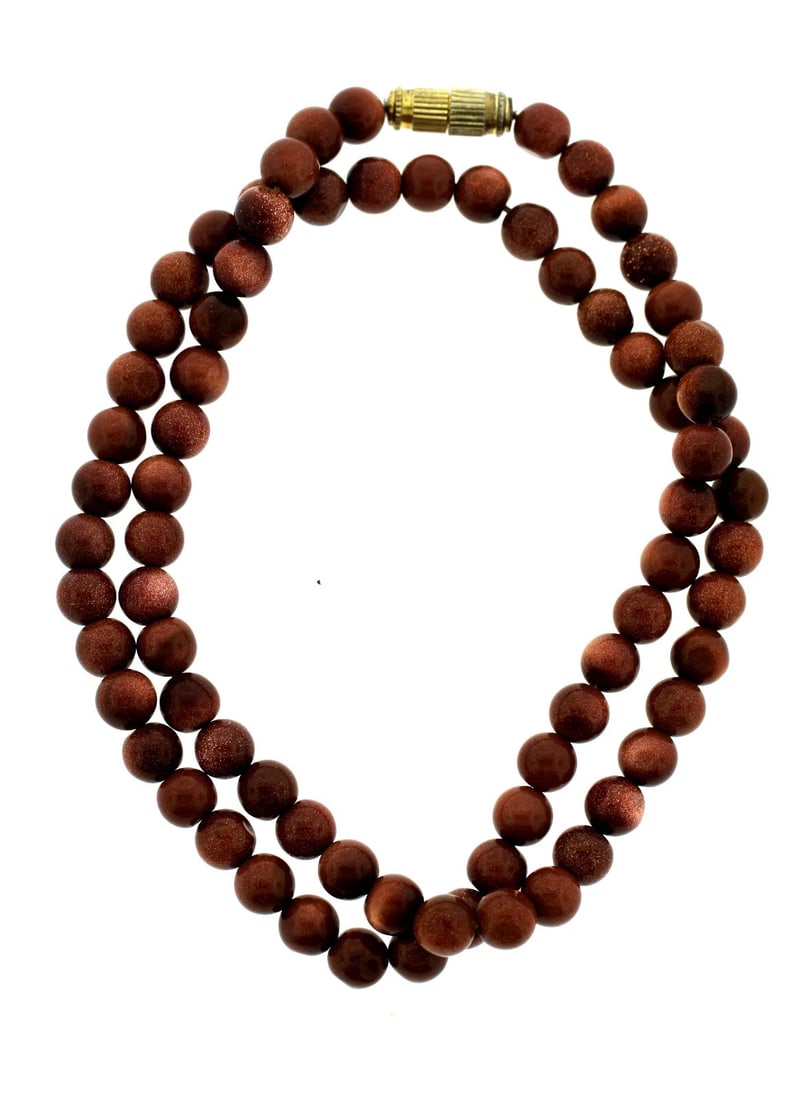 VINTAGE BROWN GOLDEN BEAD STRAND NECKLACE GORGEOUS - 2