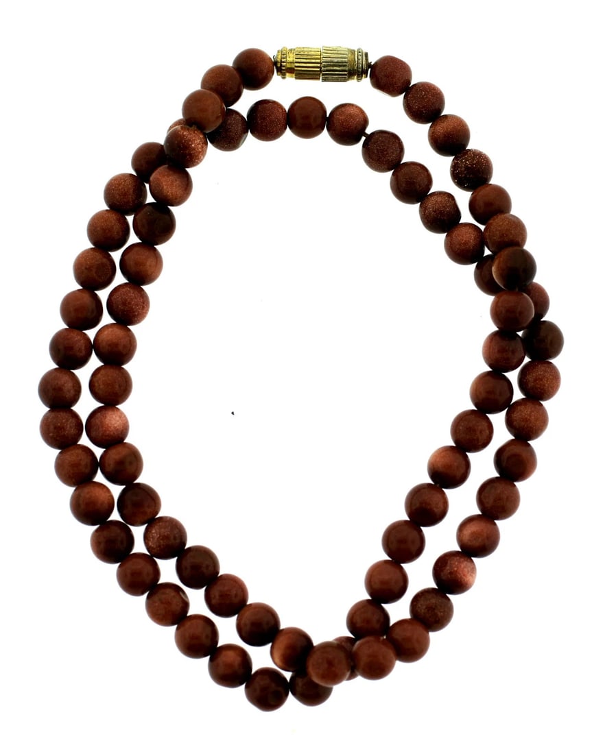 VINTAGE BROWN GOLDEN BEAD STRAND NECKLACE GORGEOUS - 3