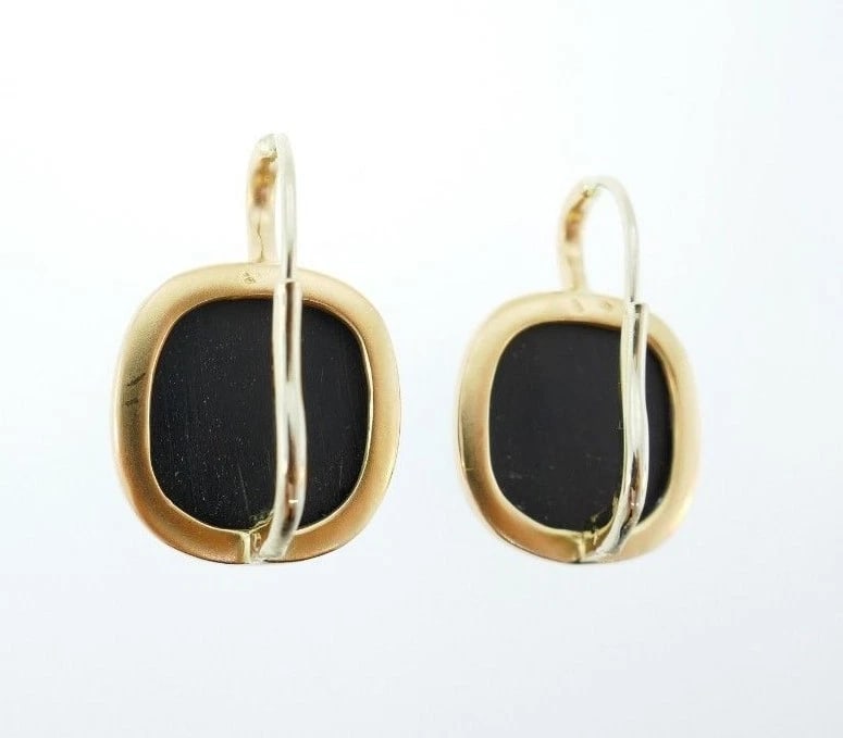 18k Yellow Gold Carved Onyx Earrings - 5