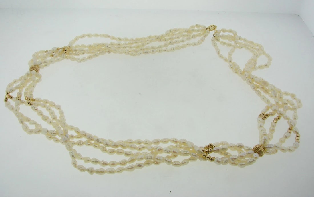 GORGEOUS 14k Yellow Gold & Fresh Water Pearl Necklace Circa 1950s! - 2