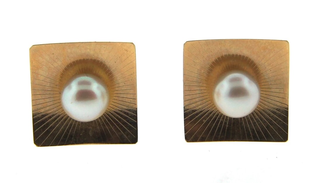 LOVELY 14k Yellow Gold & Pearl Cufflinks Circa 1950! - 2