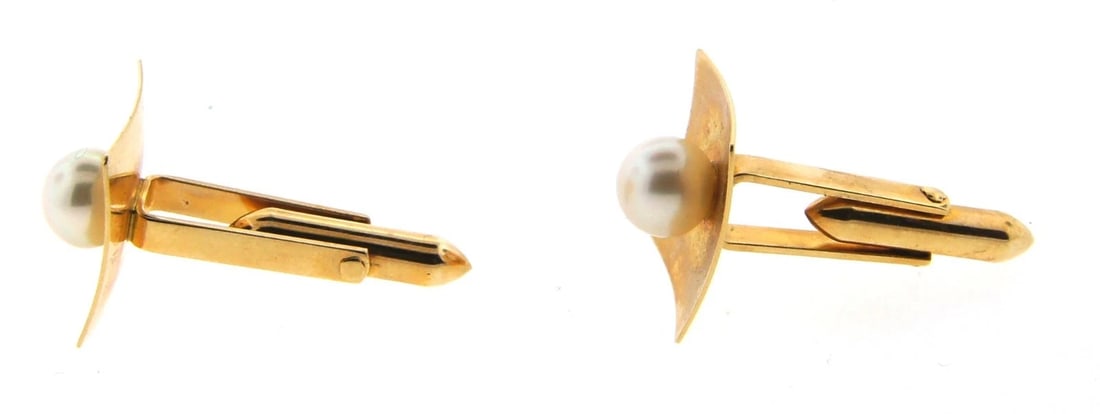 LOVELY 14k Yellow Gold & Pearl Cufflinks Circa 1950! - 3