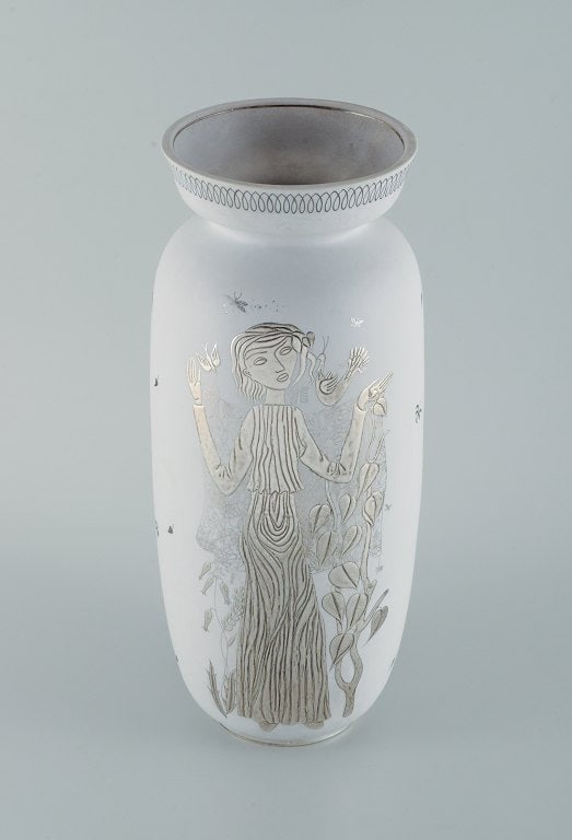 Stig Lindberg for Gustavsberg, Sweden. Large "Grazia" ceramic vase with silver inlay in the shape of - 3