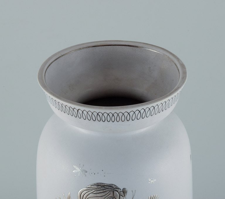 Stig Lindberg for Gustavsberg, Sweden. Large "Grazia" ceramic vase with silver inlay in the shape of - 6