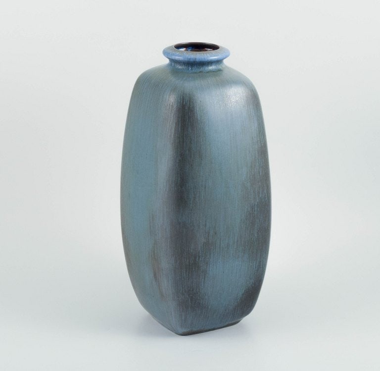 Knabstrup ceramic vase with glaze in shades of blue and grey. 1960s. - 4