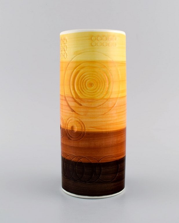 Olle Alberius for Rörstrand. Cylindrical Sarek vase in hand-painted and glazed ceramics with - 2