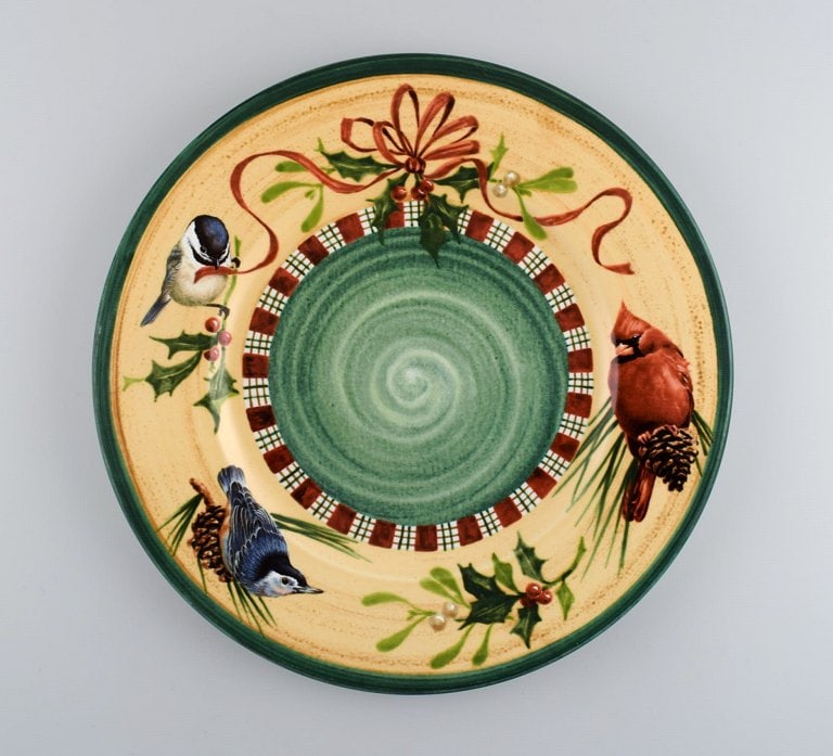Catherine McClung for Lenox. "Winter greetings". Large round dish in glazed stoneware decorated with (1 of 4)