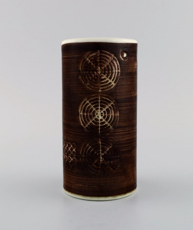 Olle Alberius for Rörstrand. Cylindrical Sarek vase in hand-painted and glazed ceramics with (1 of 7)