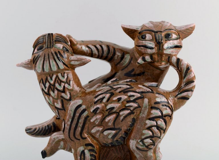 Helge Christoffersen (1925-1965), Denmark. Unique figure in hand-painted and glazed stoneware. - 3