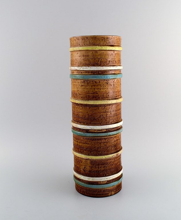 Nittsjö, Sweden. Large vase in glazed stoneware. Beautiful glaze in striped design. 1960s. - 4