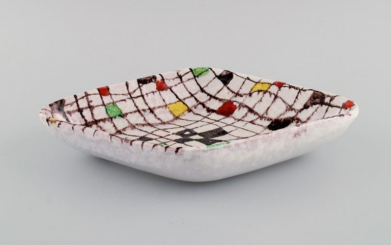 Aldo Londi for Bitossi. Mondrian dish in glazed stoneware with hand-painted checkered pattern. - 3