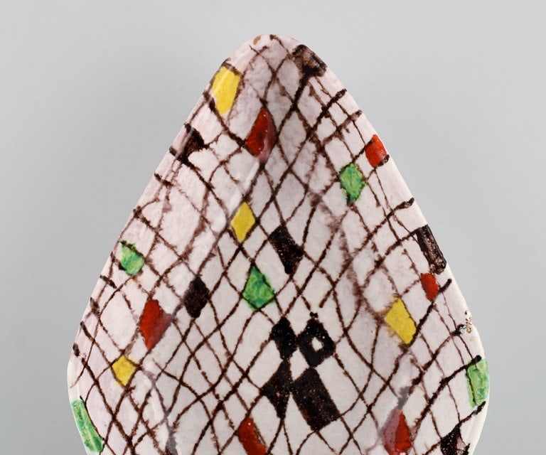 Aldo Londi for Bitossi. Mondrian dish in glazed stoneware with hand-painted checkered pattern. - 4