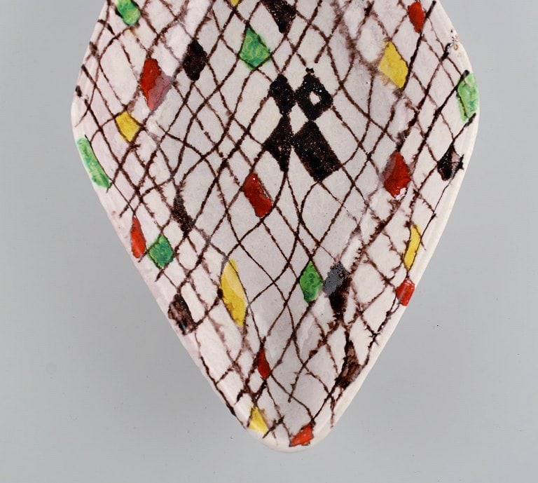 Aldo Londi for Bitossi. Mondrian dish in glazed stoneware with hand-painted checkered pattern. - 5