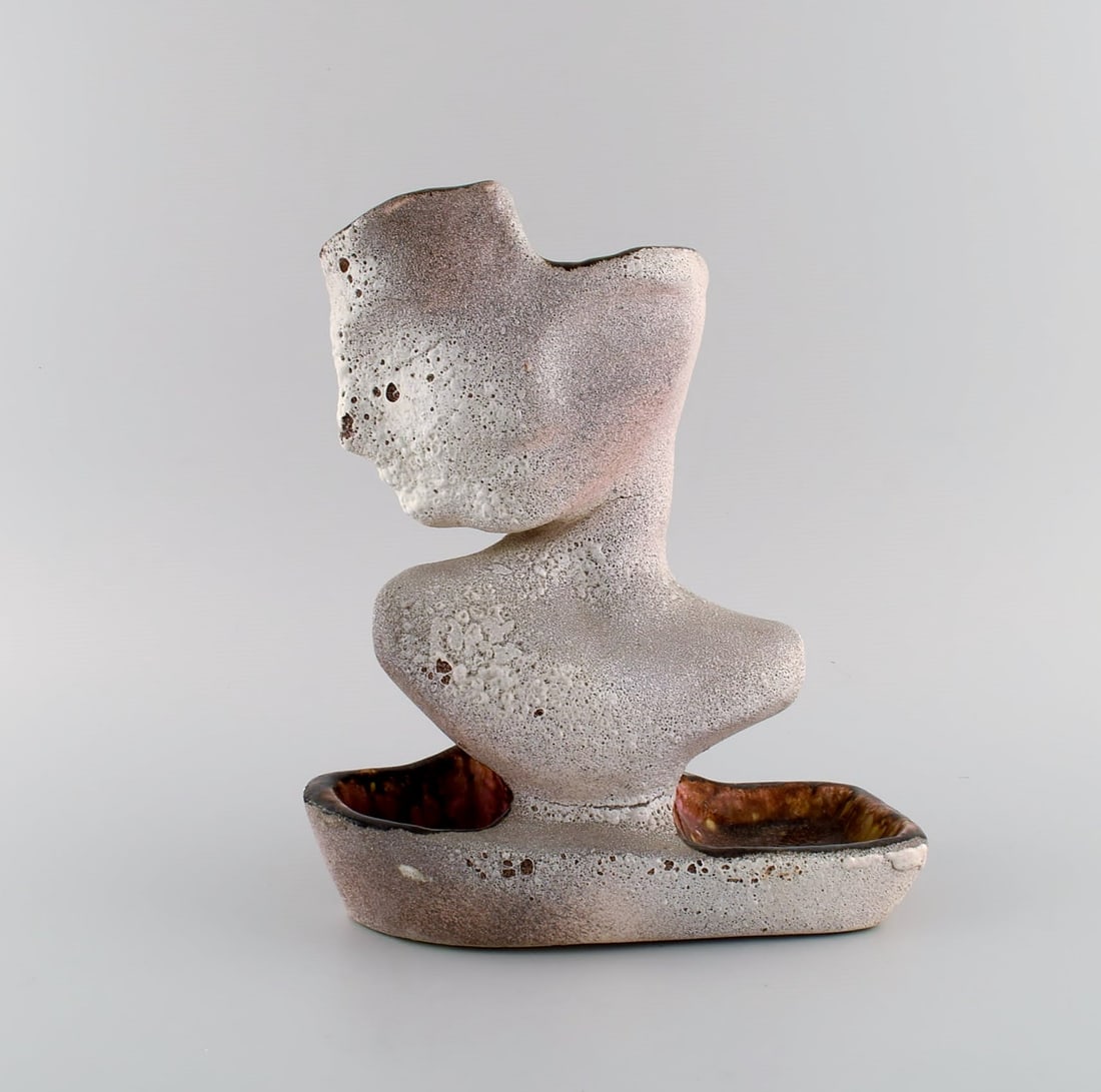 Vallauris, France. Sculptural unique vase in glazed stoneware modeled with a woman's face. The - 2