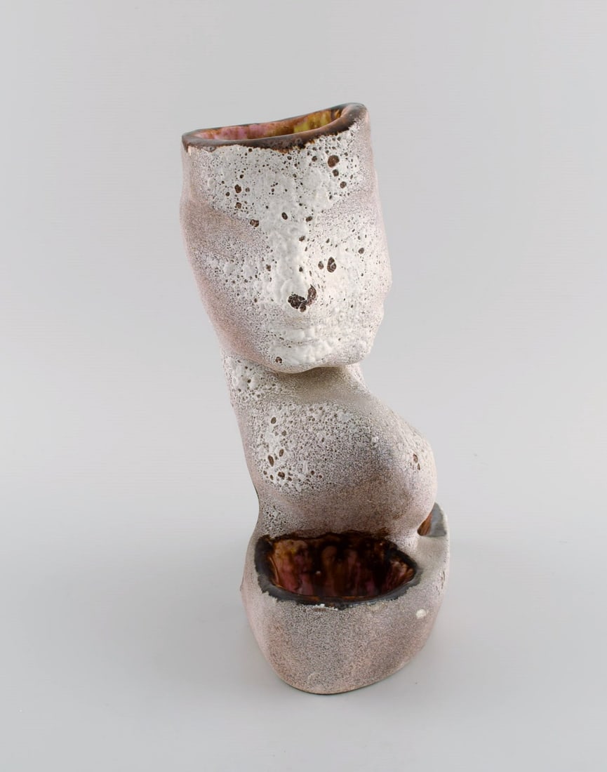 Vallauris, France. Sculptural unique vase in glazed stoneware modeled with a woman's face. The - 4
