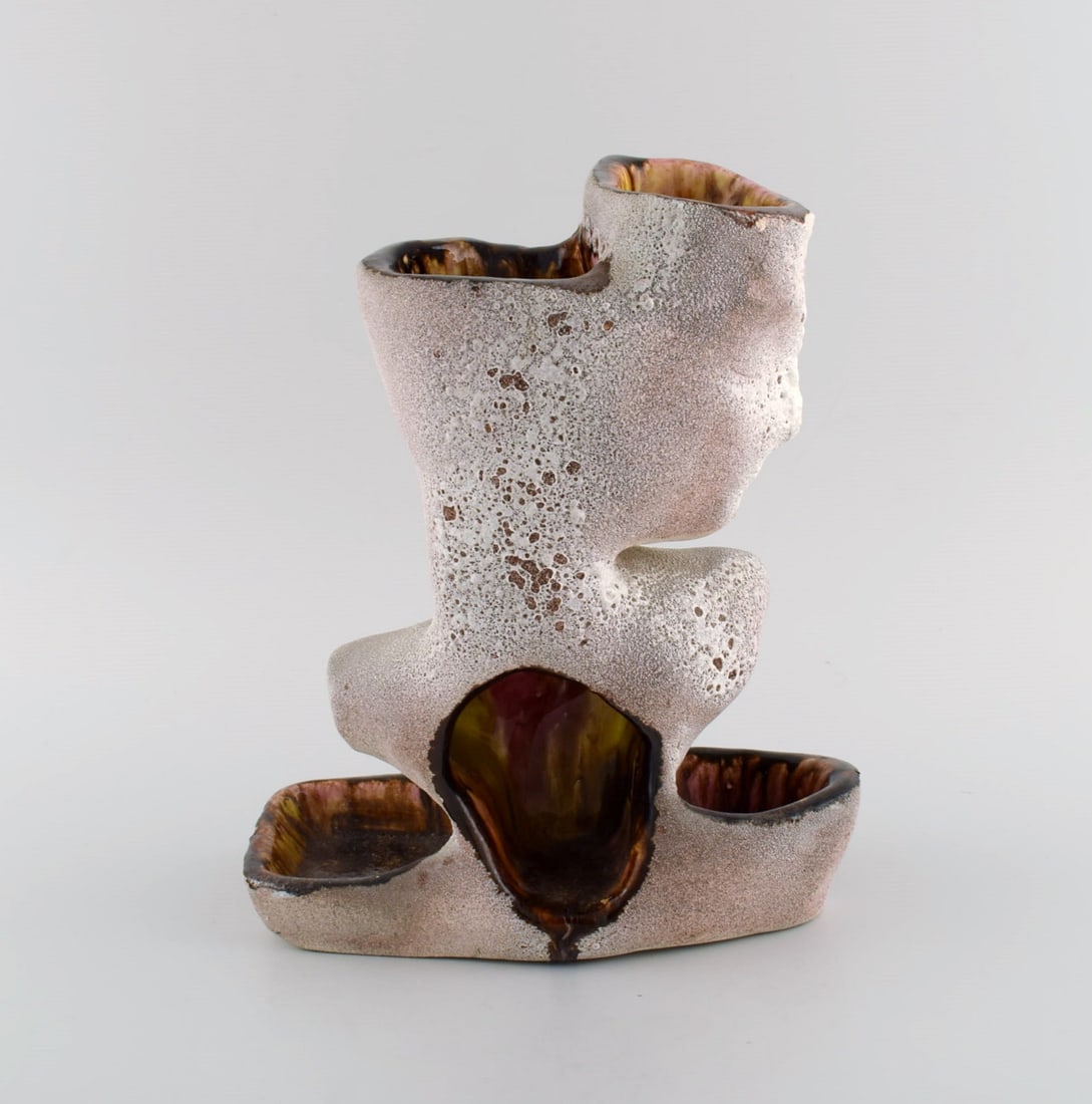 Vallauris, France. Sculptural unique vase in glazed stoneware modeled with a woman's face. The - 5