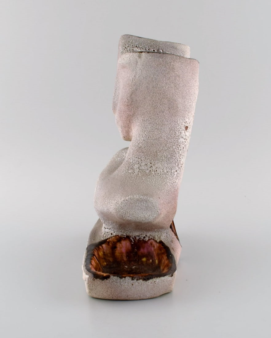 Vallauris, France. Sculptural unique vase in glazed stoneware modeled with a woman's face. The - 8