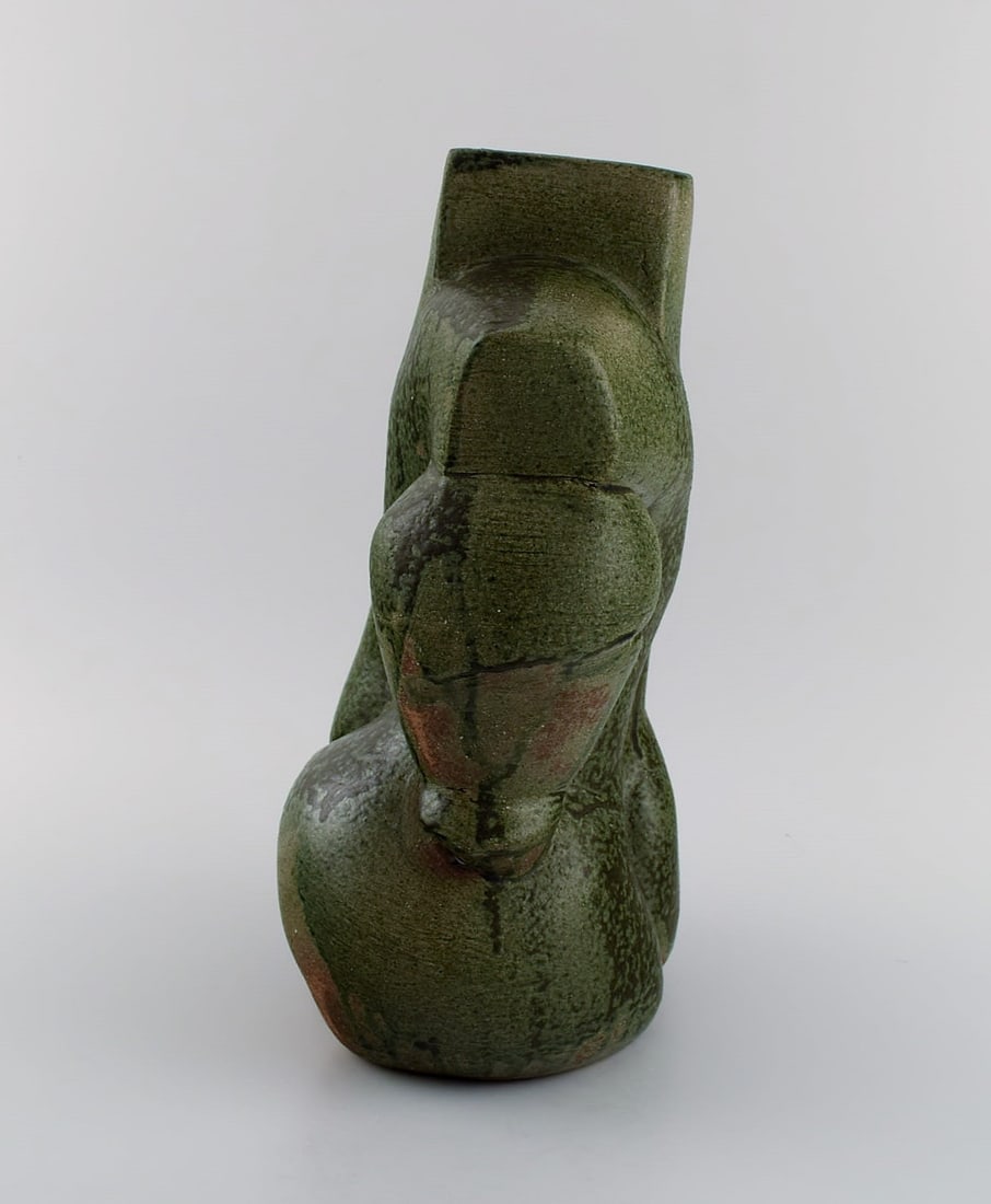 French studio potter. Organically shaped unique vase in glazed stoneware. Beautiful glaze in dark - 7