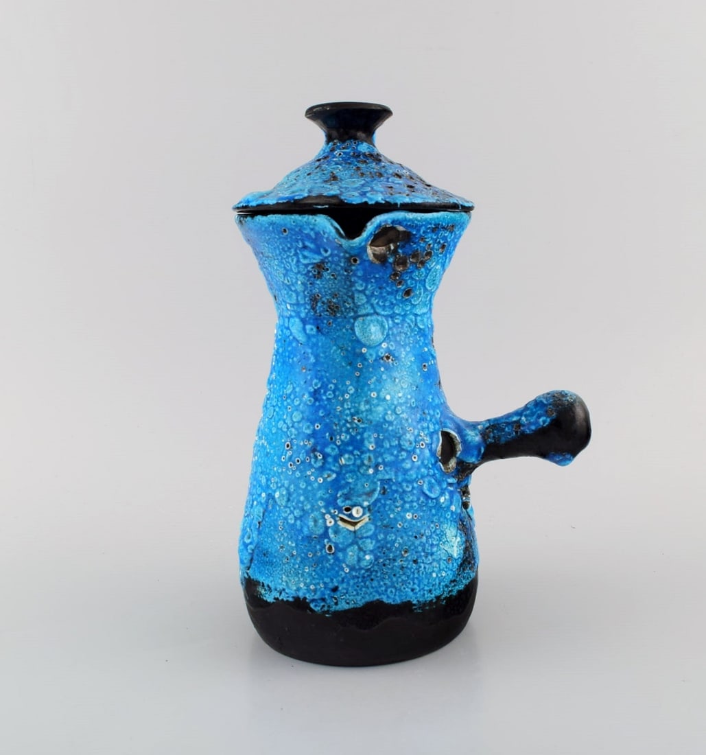 French ceramist. Unique coffee service in glazed stoneware. Beautiful glaze in light blue shades. - 4